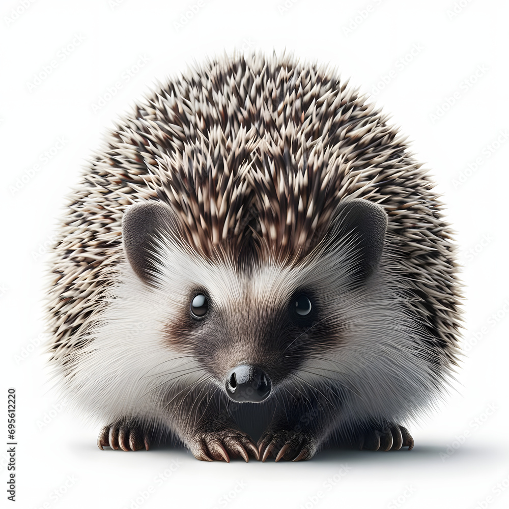 Cute adult African pygmy hedgehog, standing facing front. Looking straight to camera. Isolated on a White background. Cute adult African pygmy hedgehog, standing facing front. Looking straight to camera. Isolated on a White background.