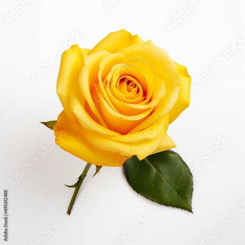a vibrant yellow rose  gracefully positioned on a clean white isolated surface