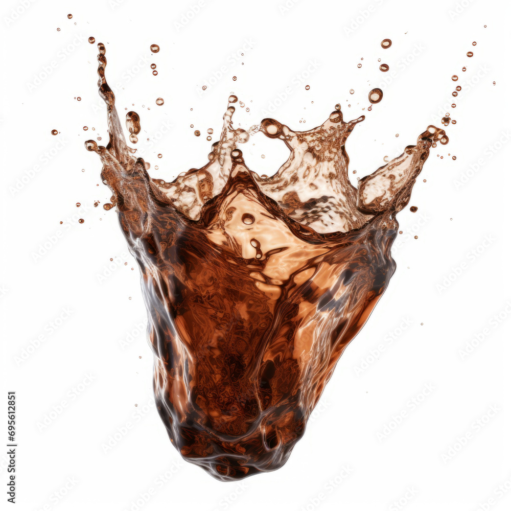 Dynamic cola splash with droplets, isolated on white background, high ...