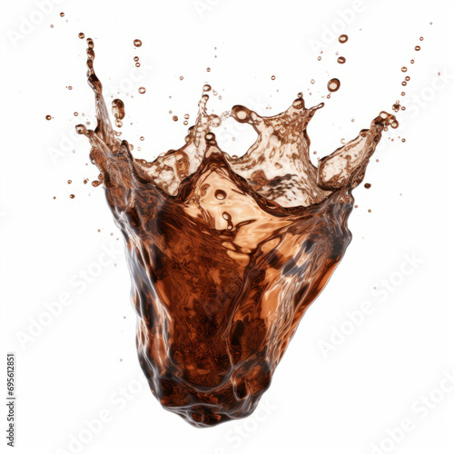 Dynamic cola splash with droplets, isolated on white background, high-speed photography.