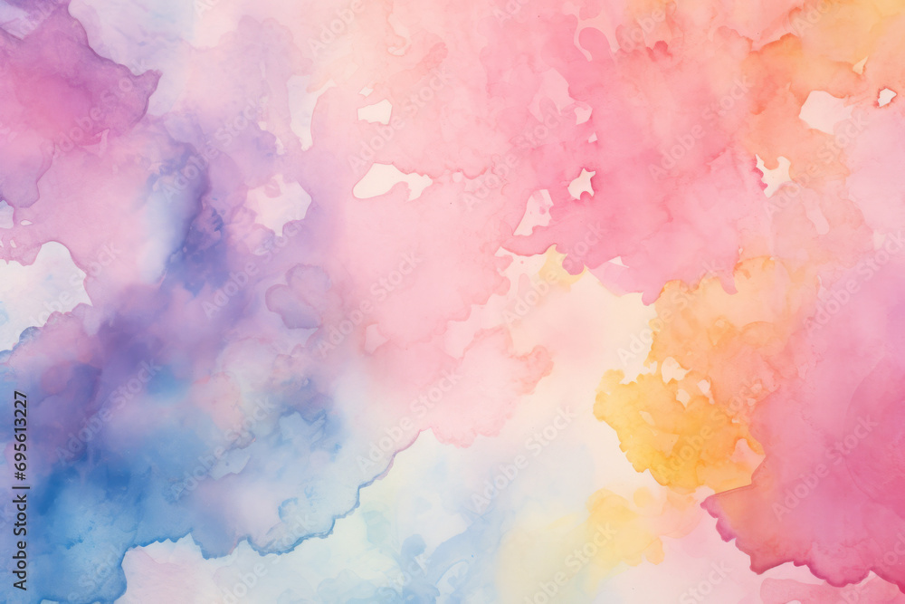 Pastel watercolor gradient with pink, yellow, and blue hues, resembling a soft, cloudy sky.