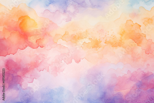 Watercolor wash background with soft pink, orange, and purple tones, resembling a pastel sunset sky.