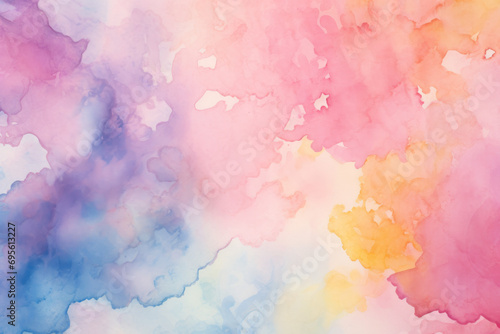 Pastel watercolor gradient with pink, yellow, and blue hues, resembling a soft, cloudy sky.