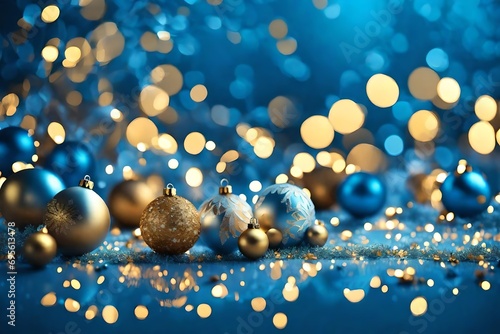 luces decorativas de navidad doradas sobre fondo azul desenfocado photo