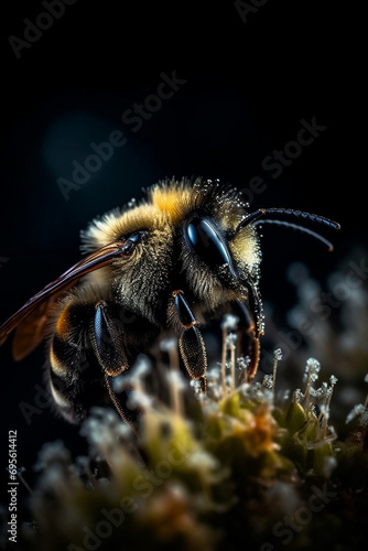 Macro shot of a bumble bee playing at flower created with Generative Ai © Andrii Yablonskyi