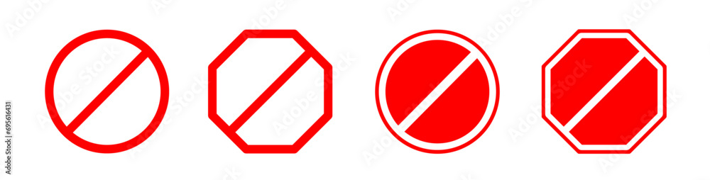 Prohibitition sign icon set. Forbidden and not allowed symbol. Vector illustration Prohibitition sign icon set. Forbidden and not allowed symbol. Vector illustration