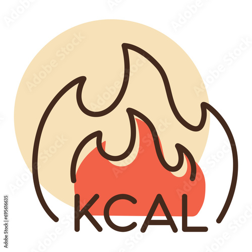 Kcal fire vector icon. Calorie burn, fat burning