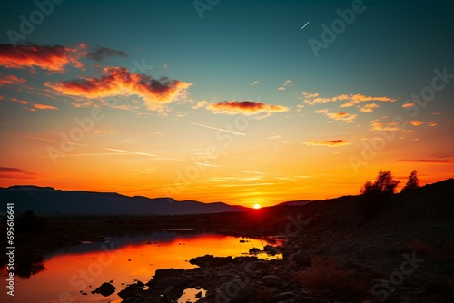 Evening hues A breathtaking sunset casting a warm glow on the landscape