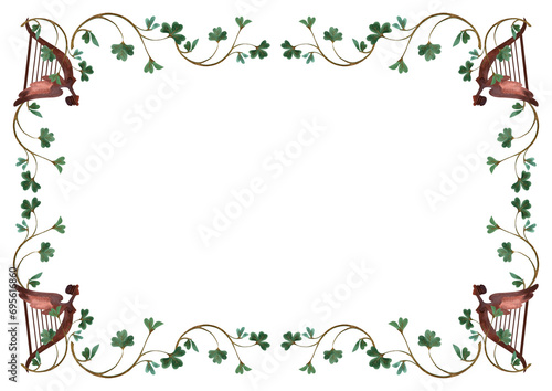 harp frame with green leaves and brown vines clip art preview