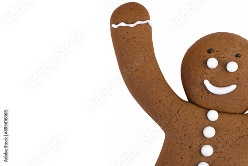 Gingerbread man Waving isolated on white Background photo