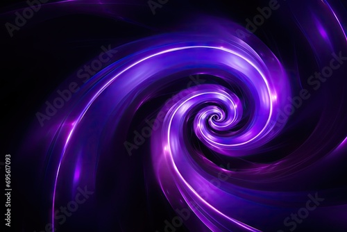Spiral purple neon lights abstract background at the black background.