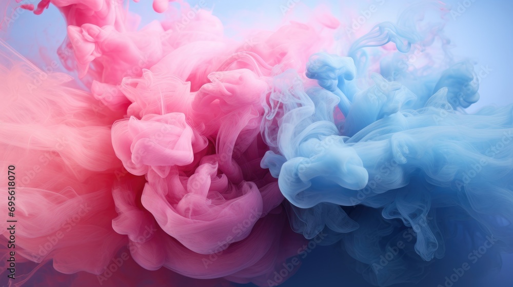 Colored blue and pink smoke on a blue background. Abstract background. Gender reveal concept. Boy or girl