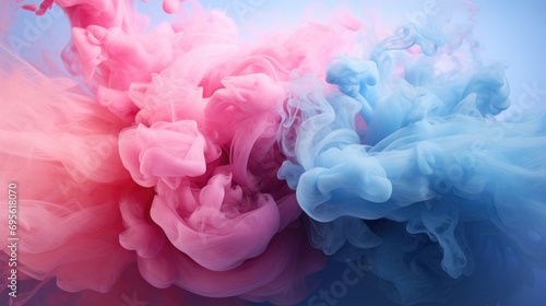 Colored blue and pink smoke on a blue background. Abstract background. Gender reveal concept. Boy or girl photo