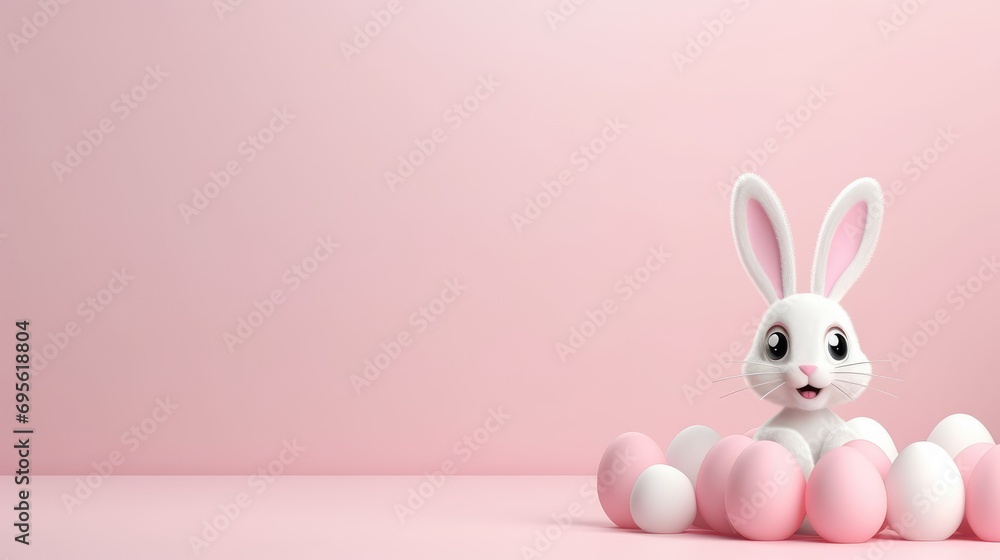 3D Render of Easter Bunny Cartoon Character, Blank Space for Text 3D Render of Easter Bunny Cartoon Character, Blank Space for Text