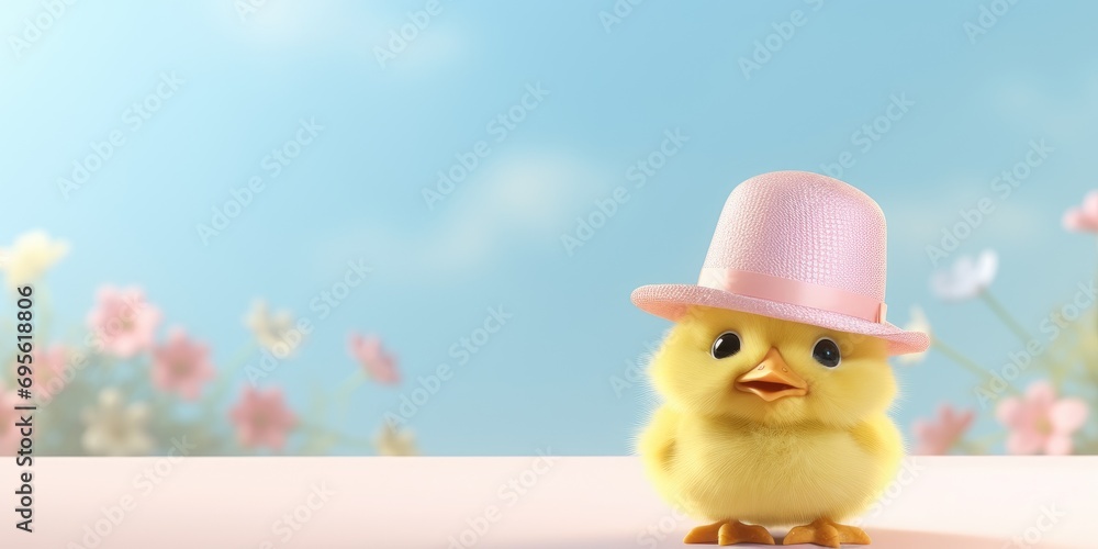 3D Render of Cute Chick with Easter Bonnet, Blank Space for Text 3D Render of Cute Chick with Easter Bonnet, Blank Space for Text