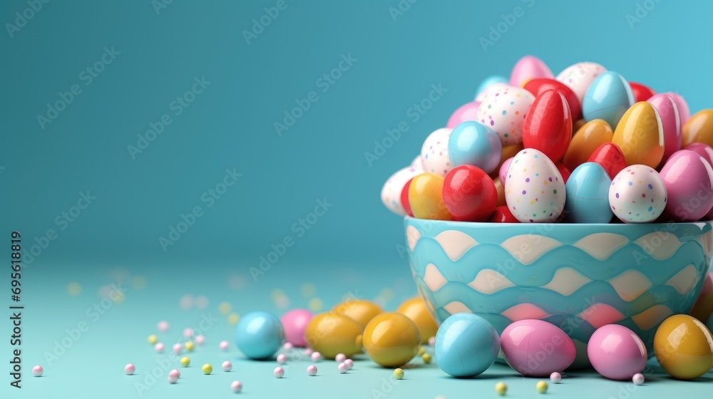 Colorful Easter Egg Basket 3D Render with Blank Space for Text Colorful Easter Egg Basket 3D Render with Blank Space for Text