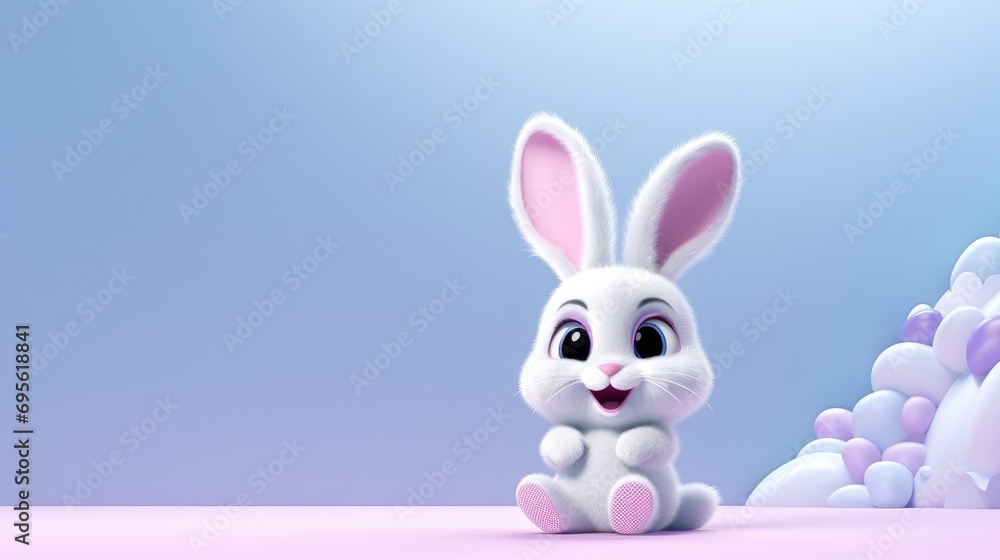 Fototapeta premium 3D Render of Easter Bunny Cartoon Character, Blank Space for Text
