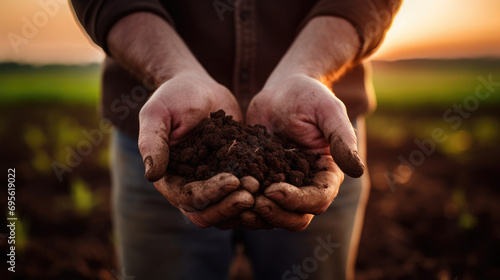 Hands are gently cradling a clump of soil