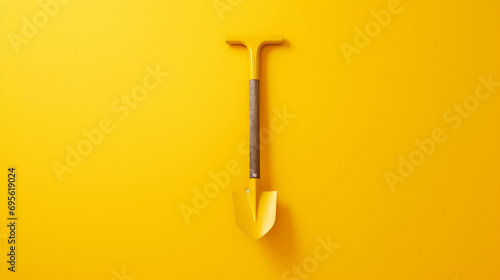 The hoe against the yellow background was a symbol of hard work and perseverance, a reminder that anything is possible if you are willing to put in the effort. ai generated. photo