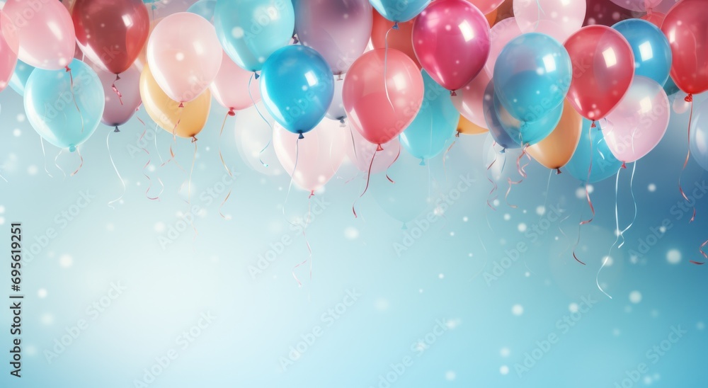 fanciful birthday balloons and streamers colorful background