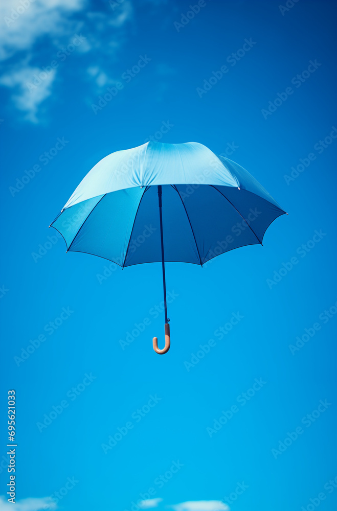 Pastel blue umbrella and sky.Minimal creative nature and party concept Pastel blue umbrella and sky.Minimal creative nature and party concept