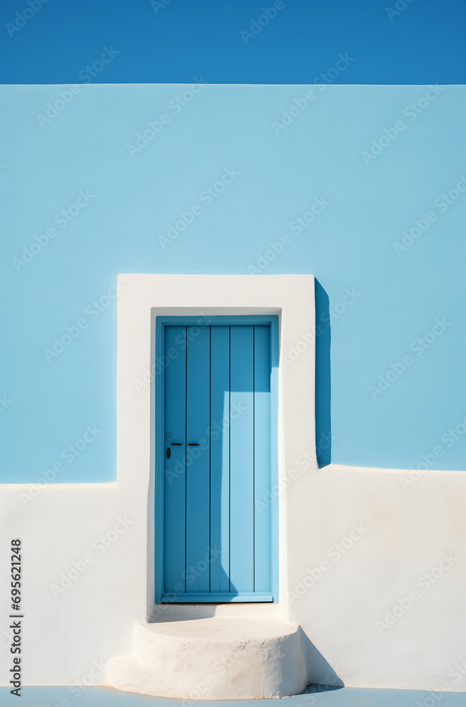 blue door in island.Minimal summer vacation concept