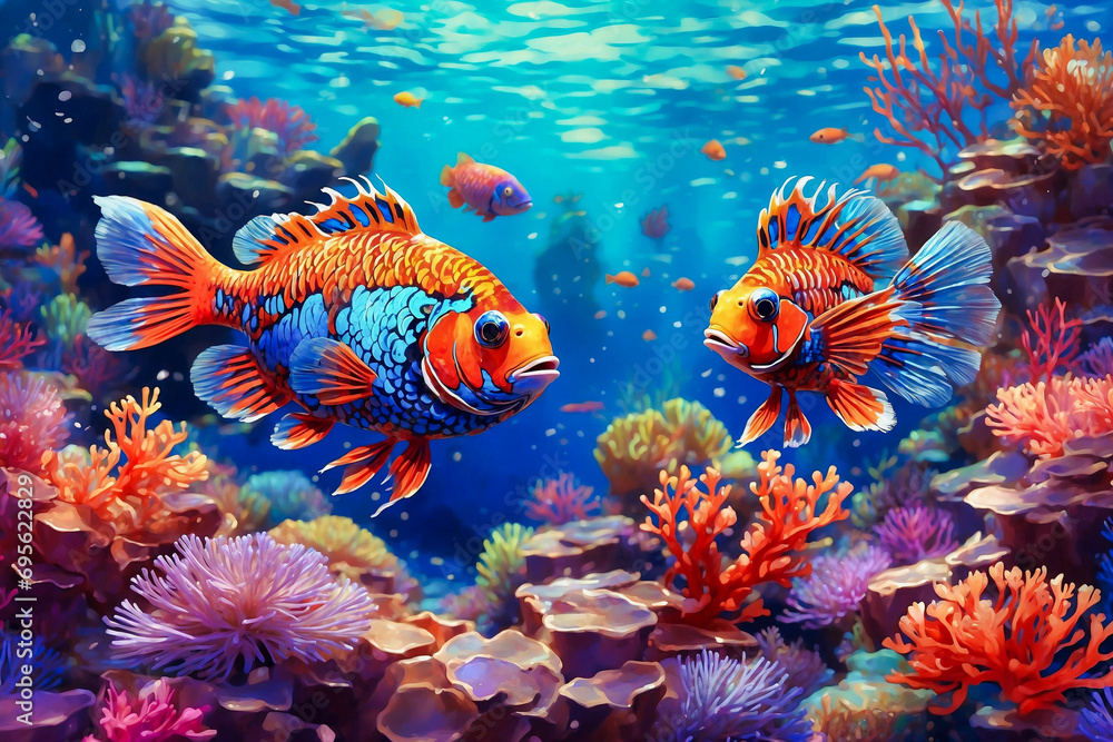 Obraz premium A group of fish swimming in ocean