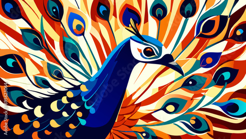 A regal peacock displaying its vibrant feathers. vektor icon illustation