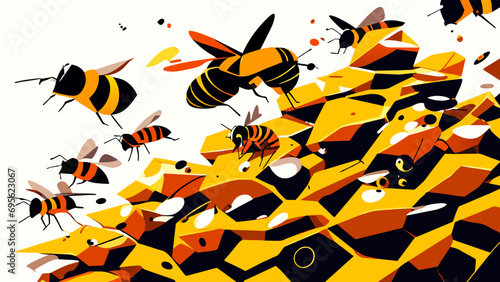 A group of bees buzzing around a hive. vektor icon illustation