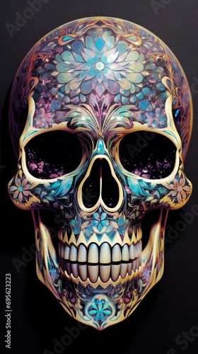 Glittering opulent iridescent intertwined skull