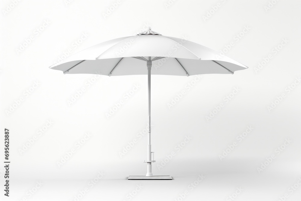 White Promotional Aluminium Sun Parasol Umbrella for Advertising. 3D Rendered Illustration with Mock-up and Template Square Blank Space for Sale and Branding Promotion