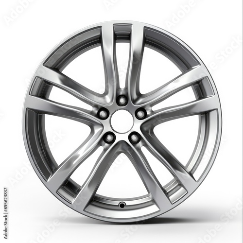 Modern Car Wheel on Alloy Disc - Front View Cut-out. Isolated on White, Photo Realistic Image