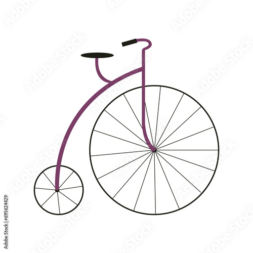 Old vintage high wheel retro bicycle. Flat vector isolated illustration for design