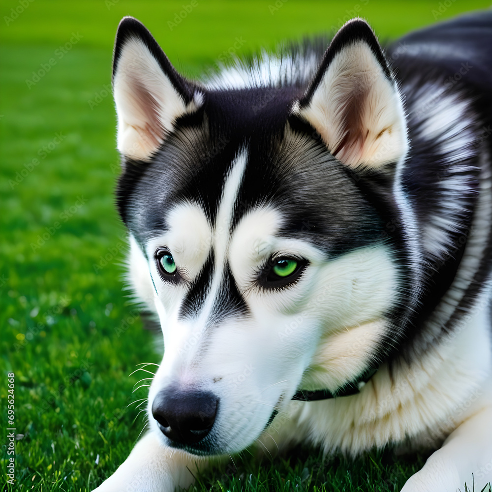 Siberian husky on green grass field