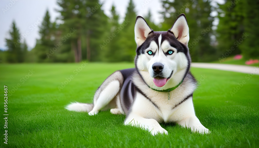 Siberian husky on green grass field