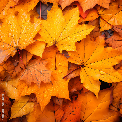 Wallpaper Mural Background of colorful and wet yellow and orange autumn maple leafs - created with generative AI Torontodigital.ca
