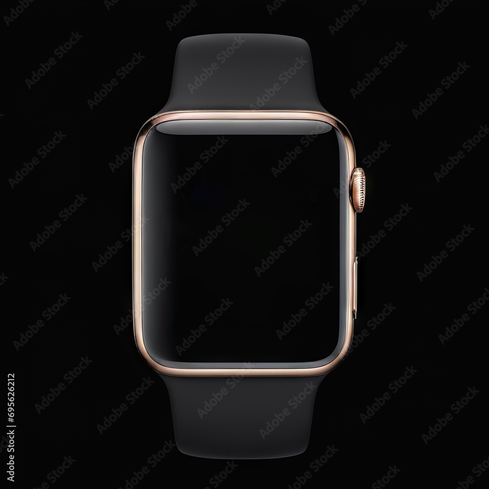 Black strap smart watch isolated on black background. Black strap smart watch isolated on black background.