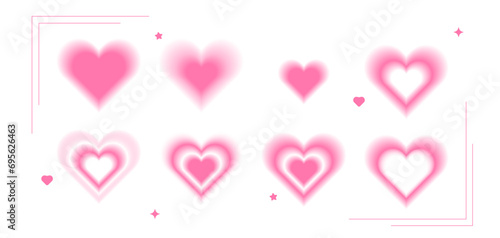 Y2k Valentine day gradient card Blurry heart aura aesthetic element with linear form Trendy girly retro groovy style