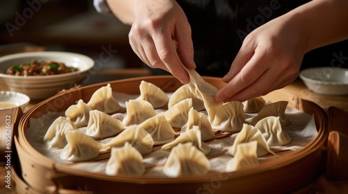 hands skillfully folding traditional chinese dumplings generative ai