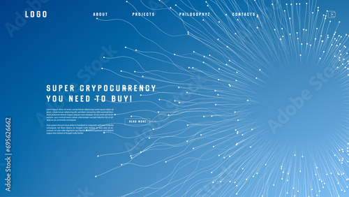Landing page abstract design with expansion of line element. Template for website or app with tentacle shape.