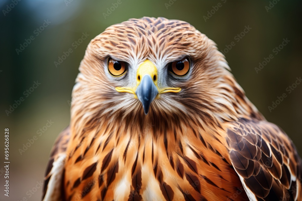 close up of a red tailed hawk