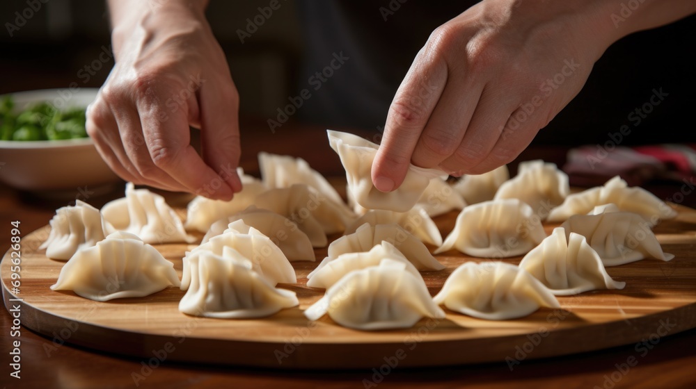 hands skillfully folding traditional chinese dumplings generative ai