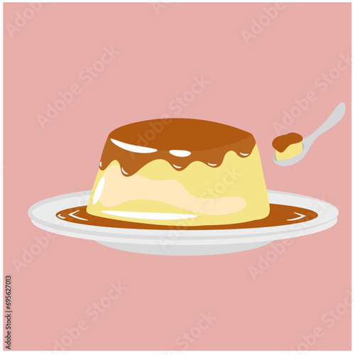 ilustracion vectorial de delicioso flan de caramelo
