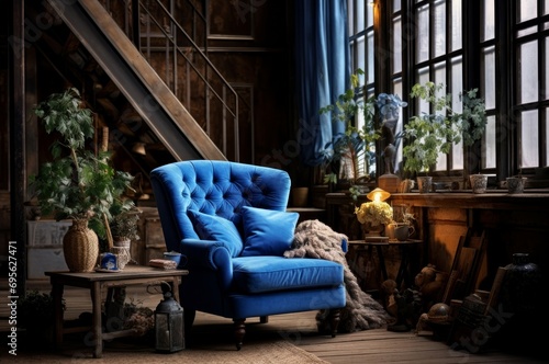 Bold Blue armchair modern. Navy design. Generate Ai