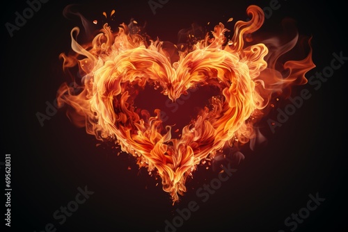 Fire flame in the shape of a heart. Background with selective focus with copy space © top images