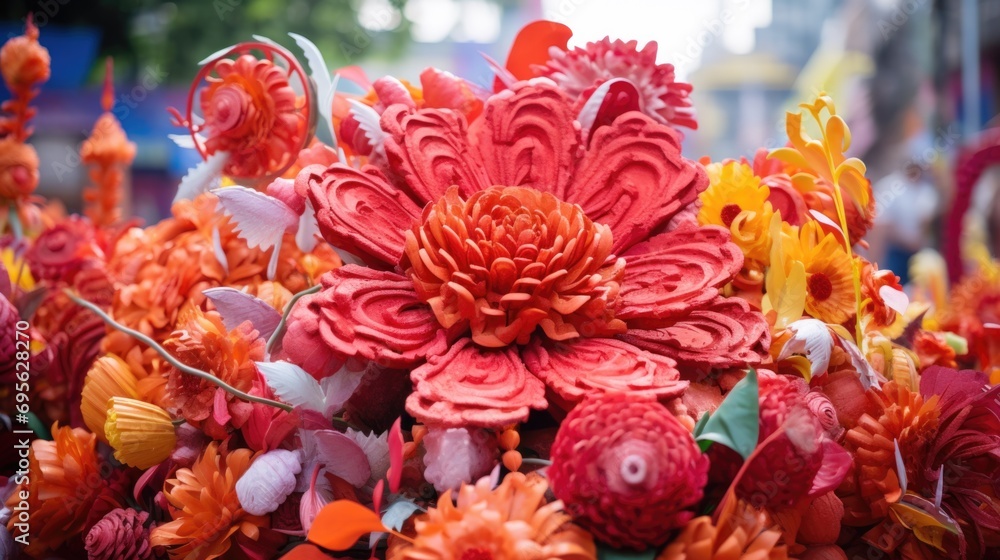 floral arrangements at a parade at the Medellin Flower Festival generative ai