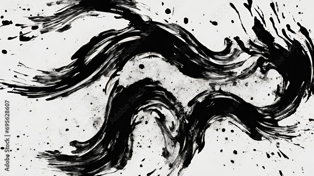 Ink splash and brush strokes with rough edges on white background vector, A black and white picture of a black and white swirl and splashes