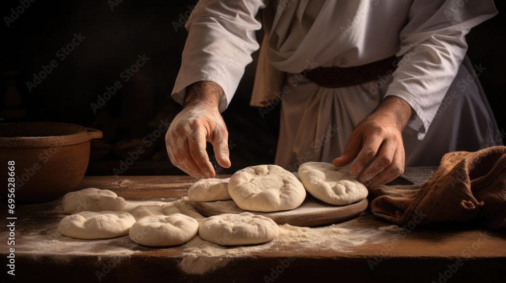 person skillfully folding traditional Arabic bread. generative ai