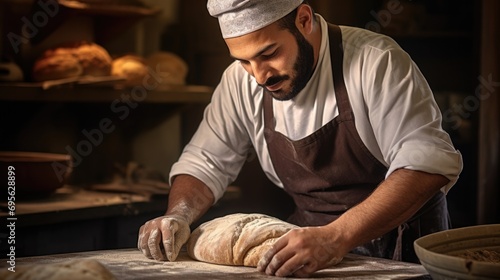 person skillfully shaping and baking Arabic bread. generative ai