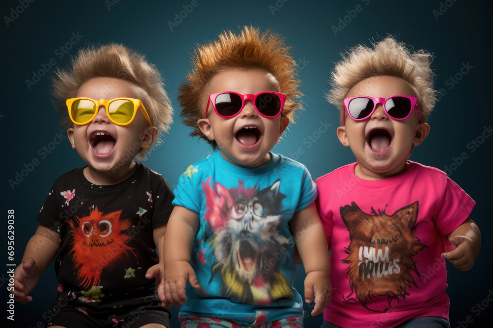 Adorable toddlers in humorous baby tees, making a bold statement with their tiny, expressive outfits. Generative Ai. Adorable toddlers in humorous baby tees, making a bold statement with their tiny, expressive outfits. Generative Ai.